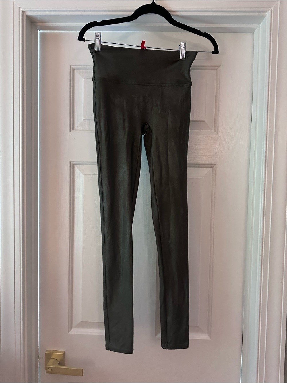 SPANX Olive Green Faux Suede Leggings Size Small